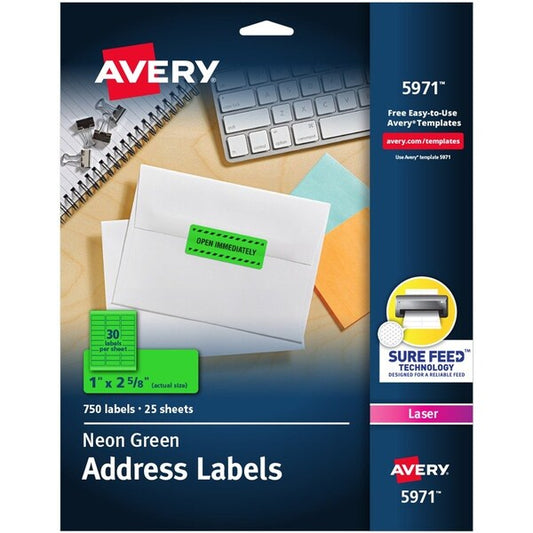 Label, Neon, Perm, 1X2.5, Green 750PK
