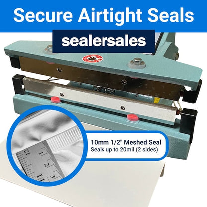 KF Series 8in Direct Heat Foot Sealer with 10mm Wide Seal, Meshed, Standing Operation