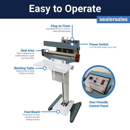 18in KF-Series Foot Sealer w/ 5mm Seal Width, Standing Operation