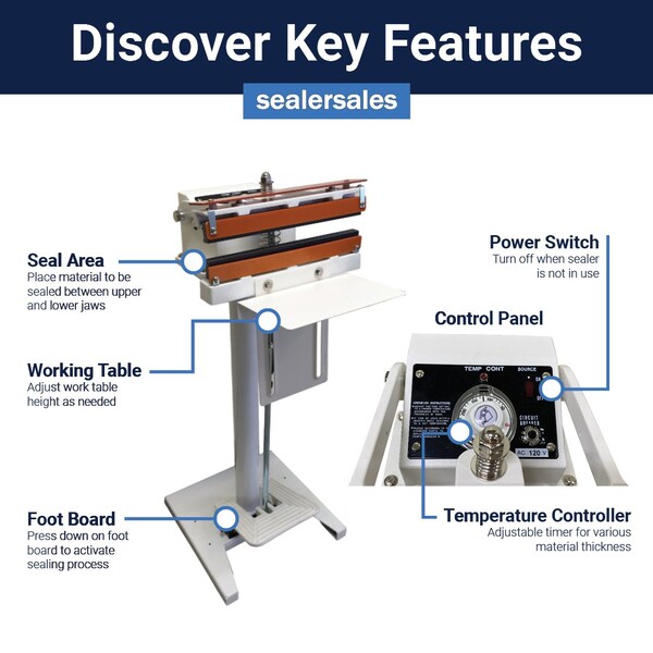 18in W-Series Direct Heat Foot Sealer w/ 15mm Meshed Seal Width, Standing Operation