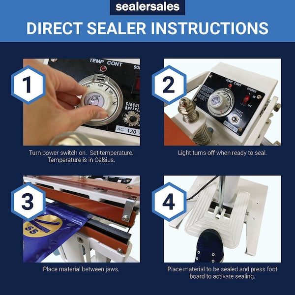 12in W-Series Direct Heat Foot Sealer w/ 15mm Meshed Seal Width, Standing Operation
