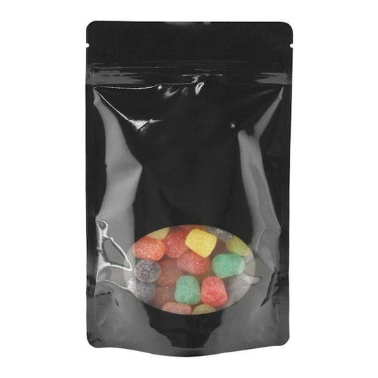 46oz Oval Window Stand Up Zip Pouches, Black, 1000PK