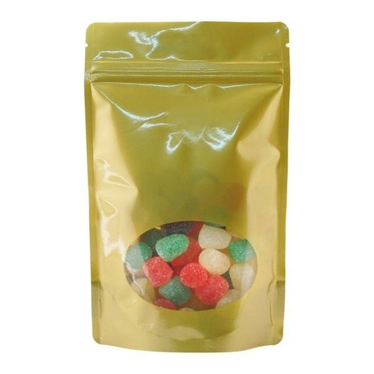 16oz Oval Window Stand Up Zip Pouches, Gold, 500PK