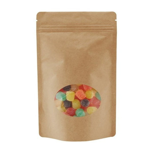 16oz Oval Window Stand Up Zip Pouches, Kraft Poly, 500PK