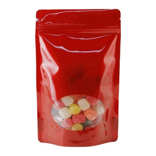 46oz Oval Window Stand Up Zip Pouches, Red, 1000PK