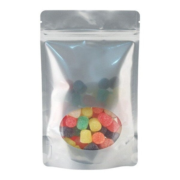 16oz Oval Window Stand Up Zip Pouches, Silver, 500PK