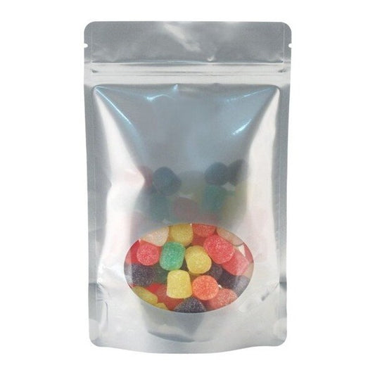 16oz Oval Window Stand Up Zip Pouches, Silver, 500PK
