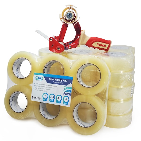 2in x 110 yd 3.1 mil Clear Sealing Packing Tape, and HD Tape Dispenser with Comfy Handle, 36PK