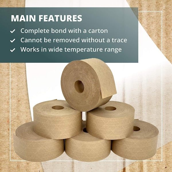 Gummed Kraft Sealing Tape, 3" Core, 2.75" x 450 Ft., Kraft, Pack of 4 Rolls