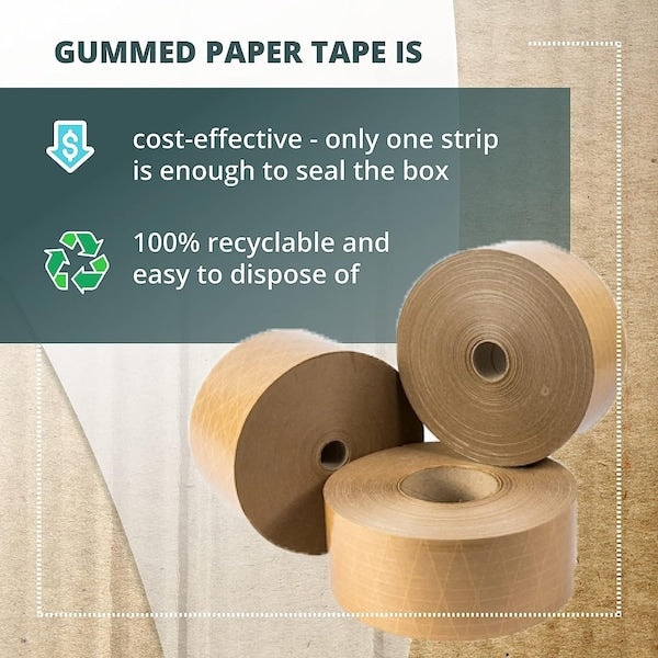 Gummed Kraft Sealing Tape, 3" Core, 2.75" x 450 Ft., Kraft, Pack of 8 Rolls