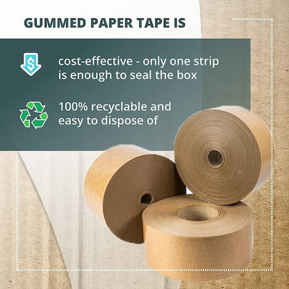 Gummed Kraft Sealing Tape, 3" Core, 2.75" x 450 Ft., Kraft, Pack of 8 Rolls