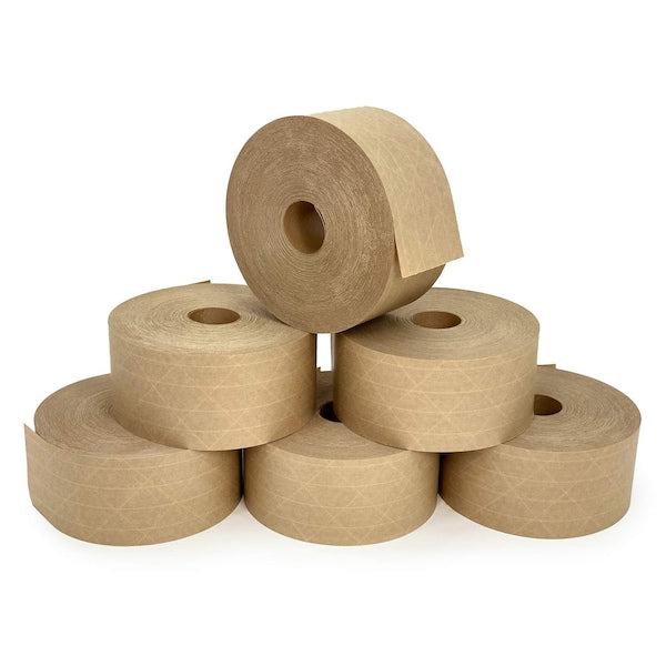 Gummed Kraft Sealing Tape, 3" Core, 2.75" x 450 Ft., Kraft, Pack of 6 Rolls