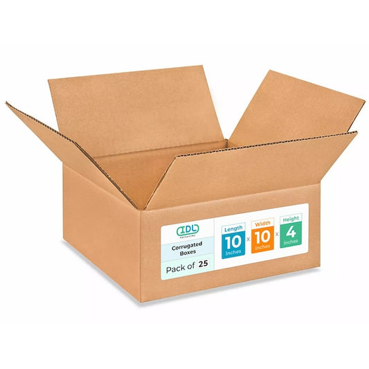 10L x 10W x 4H Corrugated Boxes for Shipping or Moving, Heavy Duty, 25PK
