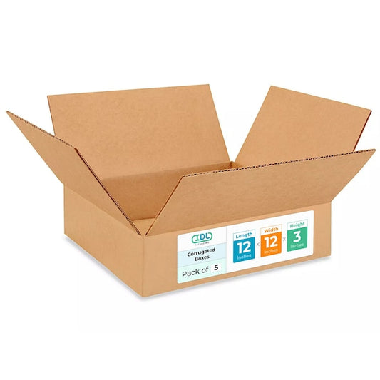 12L x 12W x 3H Corrugated Boxes for Shipping or Moving, Heavy Duty, 5PK