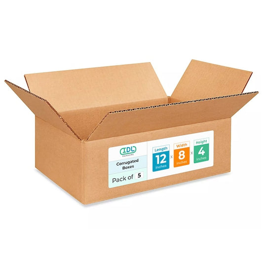 12L x 8W x 4H Corrugated Boxes for Shipping or Moving, Heavy Duty, 5PK