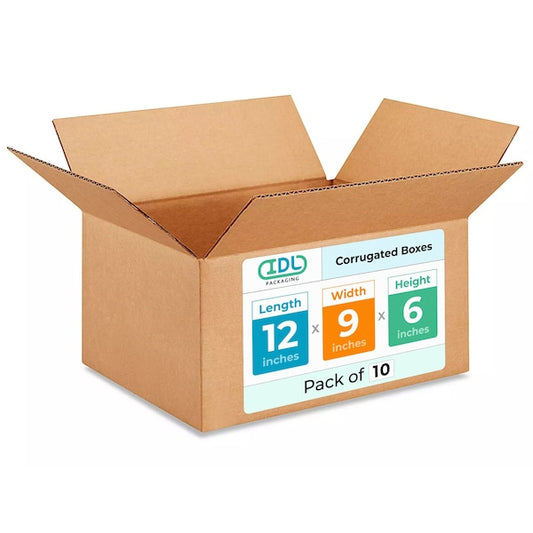 12L x 9W x 6H Corrugated Boxes for Shipping or Moving, Heavy Duty, 10PK