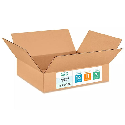 14L x 11W x 3H Corrugated Boxes for Shipping or Moving, Heavy Duty, 25PK