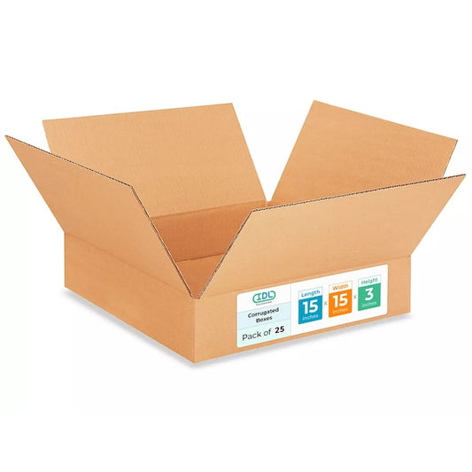 15L x 15W x 3H Corrugated Boxes for Shipping or Moving, Heavy Duty, 25PK
