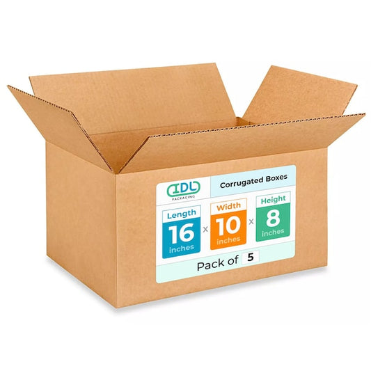 16L x 10W x 8H Corrugated Boxes for Shipping or Moving, Heavy Duty, 5PK
