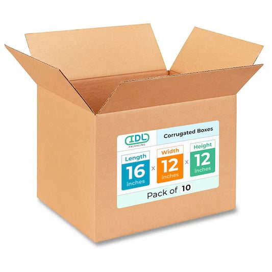 16L x 12W x 12H Corrugated Boxes for Shipping or Moving, Heavy Duty, 10PK