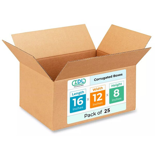 16L x 12W x 8H Corrugated Boxes for Shipping or Moving, Heavy Duty, 25PK