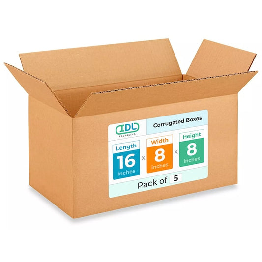16L x 8W x 8H Corrugated Boxes for Shipping or Moving, Heavy Duty, 5PK