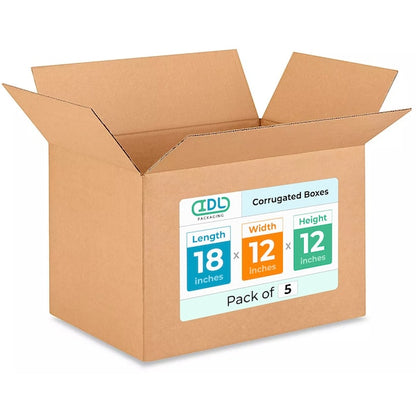 18L x 12W x 12H Corrugated Boxes for Shipping or Moving, Heavy Duty, 5PK