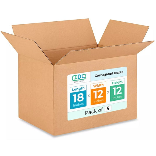 18L x 12W x 12H Corrugated Boxes for Shipping or Moving, Heavy Duty, 5PK