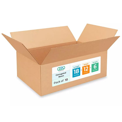 18L x 12W x 6H Corrugated Boxes for Shipping or Moving, Heavy Duty, 10PK