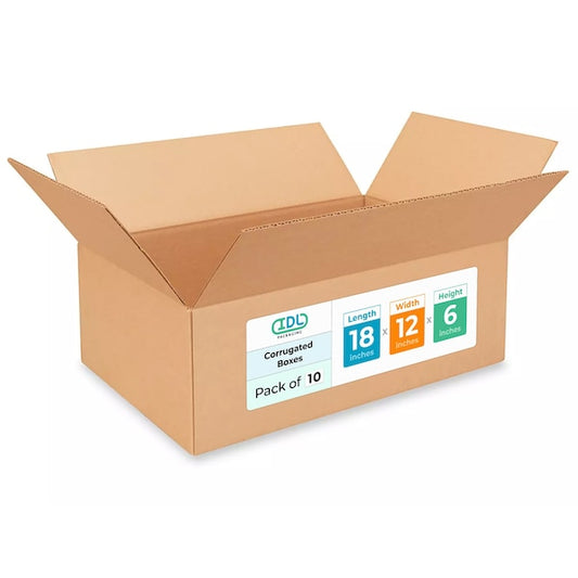 18L x 12W x 6H Corrugated Boxes for Shipping or Moving, Heavy Duty, 10PK