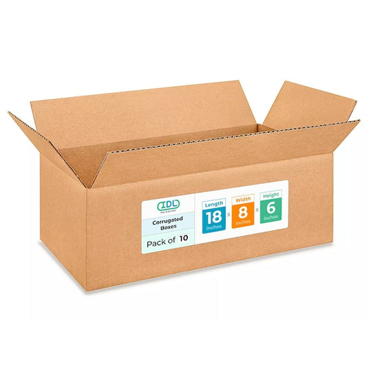 18L x 8W x 6H Corrugated Boxes for Shipping or Moving, Heavy Duty, 10PK
