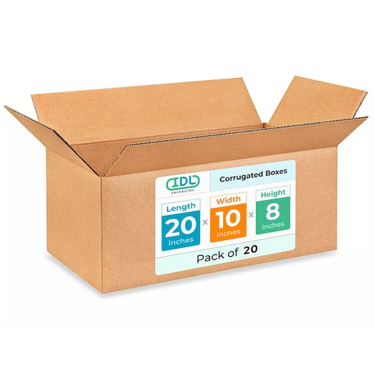 20L x 10W x 8H Corrugated Boxes for Shipping or Moving, Heavy Duty, 20PK