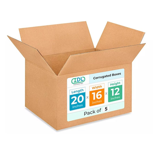 20L x 16W x 12H Corrugated Boxes for Shipping or Moving, Heavy Duty, 5PK