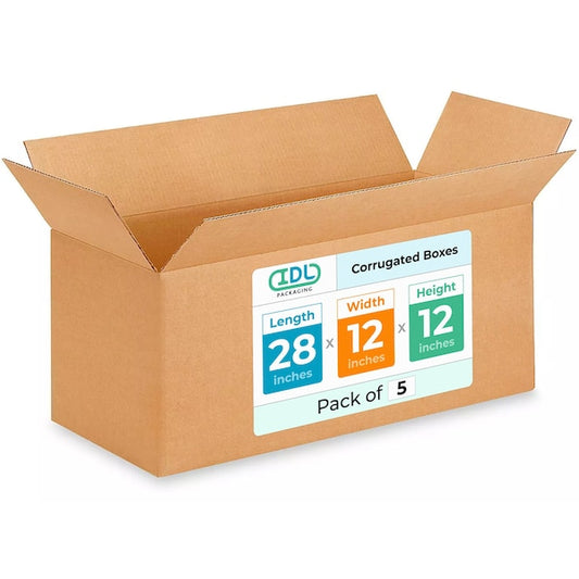 28L x 12W x 12H Corrugated Boxes for Shipping or Moving, Heavy Duty, 5PK