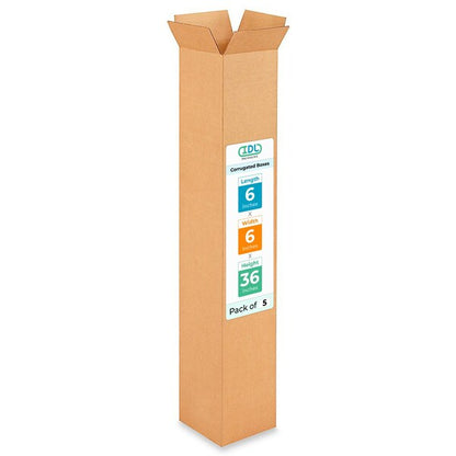 6L x 6W x 36H Corrugated Boxes for Shipping or Moving, Heavy Duty, 5PK