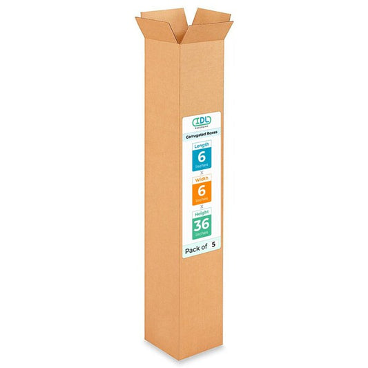 6L x 6W x 36H Corrugated Boxes for Shipping or Moving, Heavy Duty, 5PK