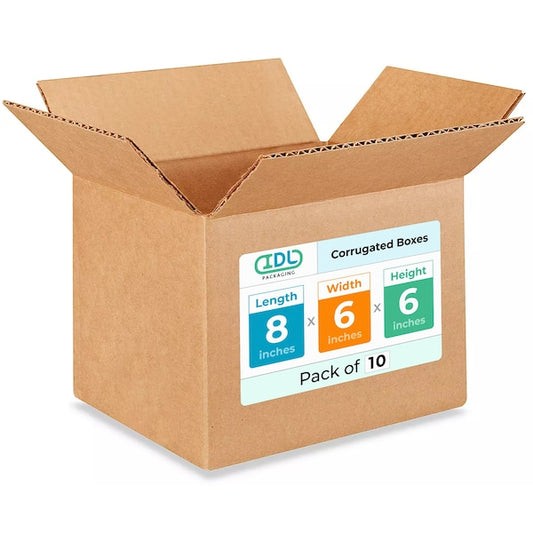 8L x 6W x 6H Corrugated Boxes for Shipping or Moving, Heavy Duty, 10PK