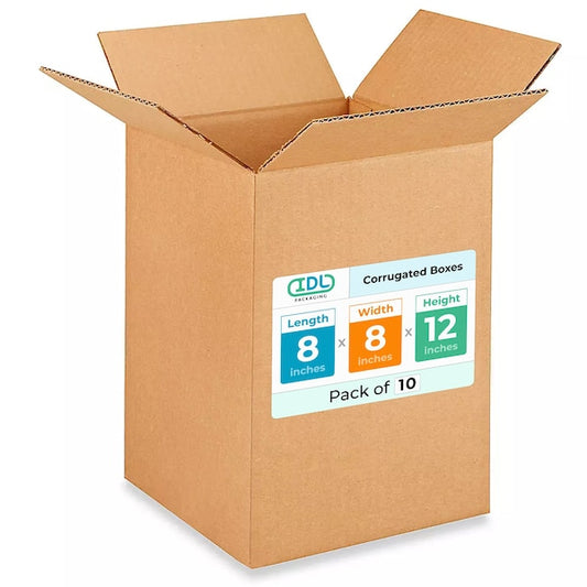 8L x 8W x 12H Corrugated Boxes for Shipping or Moving, Heavy Duty, 10PK