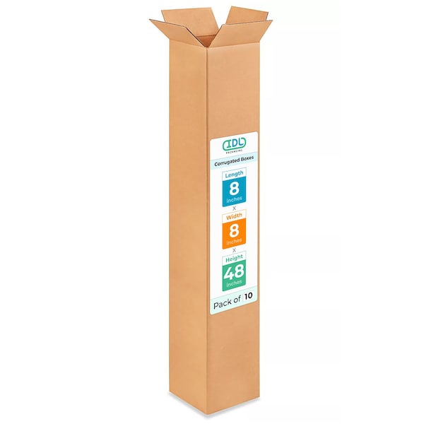8L x 8W x 48H Corrugated Boxes for Shipping or Moving, Heavy Duty, 10PK