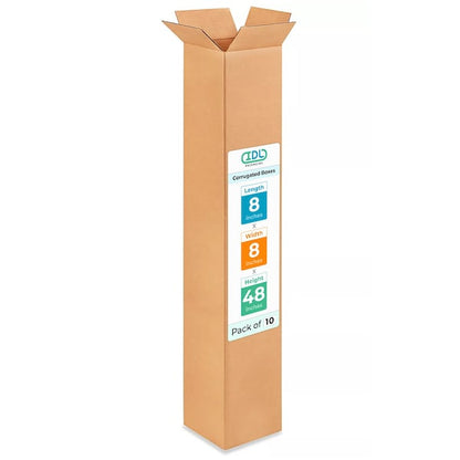 8L x 8W x 48H Corrugated Boxes for Shipping or Moving, Heavy Duty, 10PK