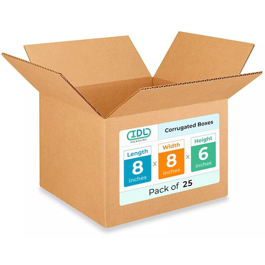 8L x 8W x 6H Corrugated Boxes for Shipping or Moving, Heavy Duty, 25PK