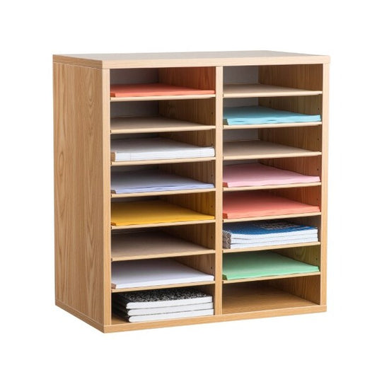 16-Compartment Wood Adjustable Paper Sorter Literature File Organizer, Medium Oak