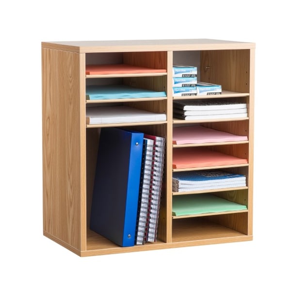 16-Compartment Wood Adjustable Paper Sorter Literature File Organizer, Medium Oak