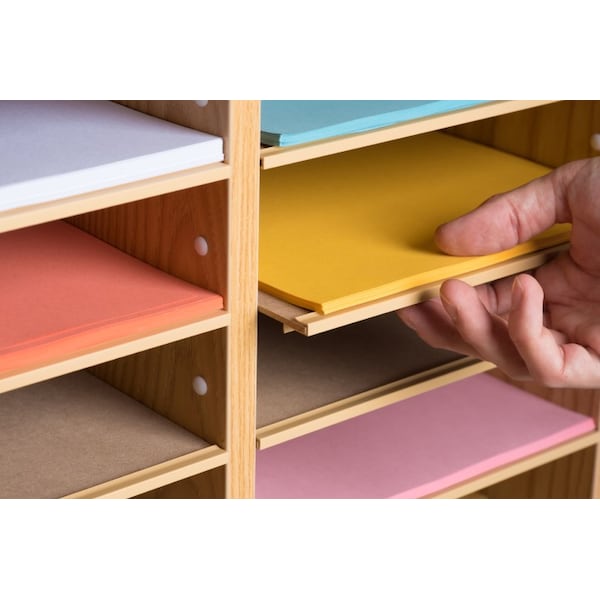 16-Compartment Wood Adjustable Paper Sorter Literature File Organizer, Medium Oak