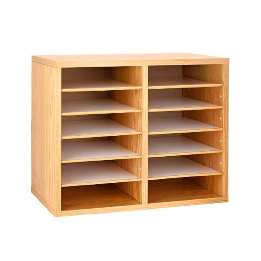 12-Compartment Wood Adjustable Paper Sorter Literature File Organizer, Medium Oak