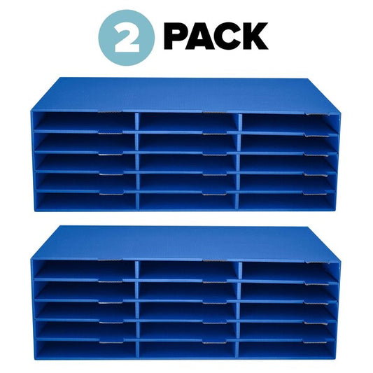 15-Compartment Cardboard Literature File Organizer, Blue, PK2