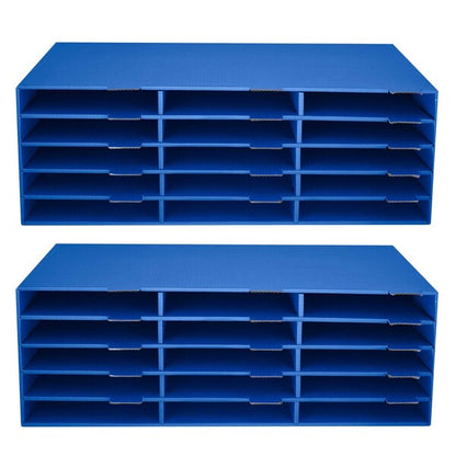 15-Compartment Cardboard Literature File Organizer, Blue, PK2