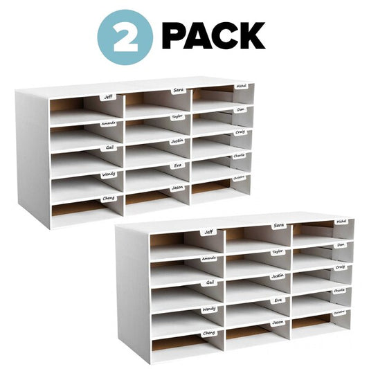 15-Compartment Cardboard Literature File Organizer, White, PK2