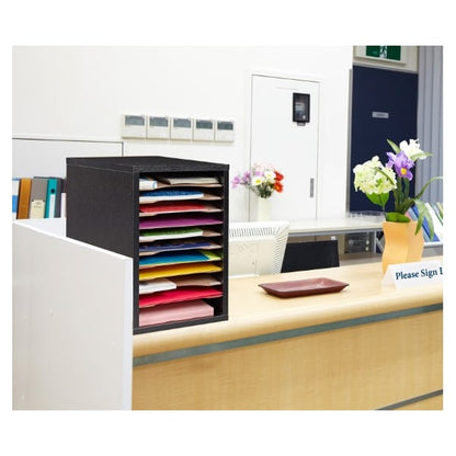 11-Compartment Wood Adjustable Vertical Paper Sorter Literature File Organizer, Black