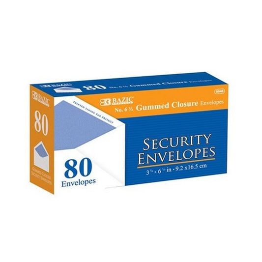 Bazic #6 3/4 Security Envelope w/ Gummed Closure, 1920PK